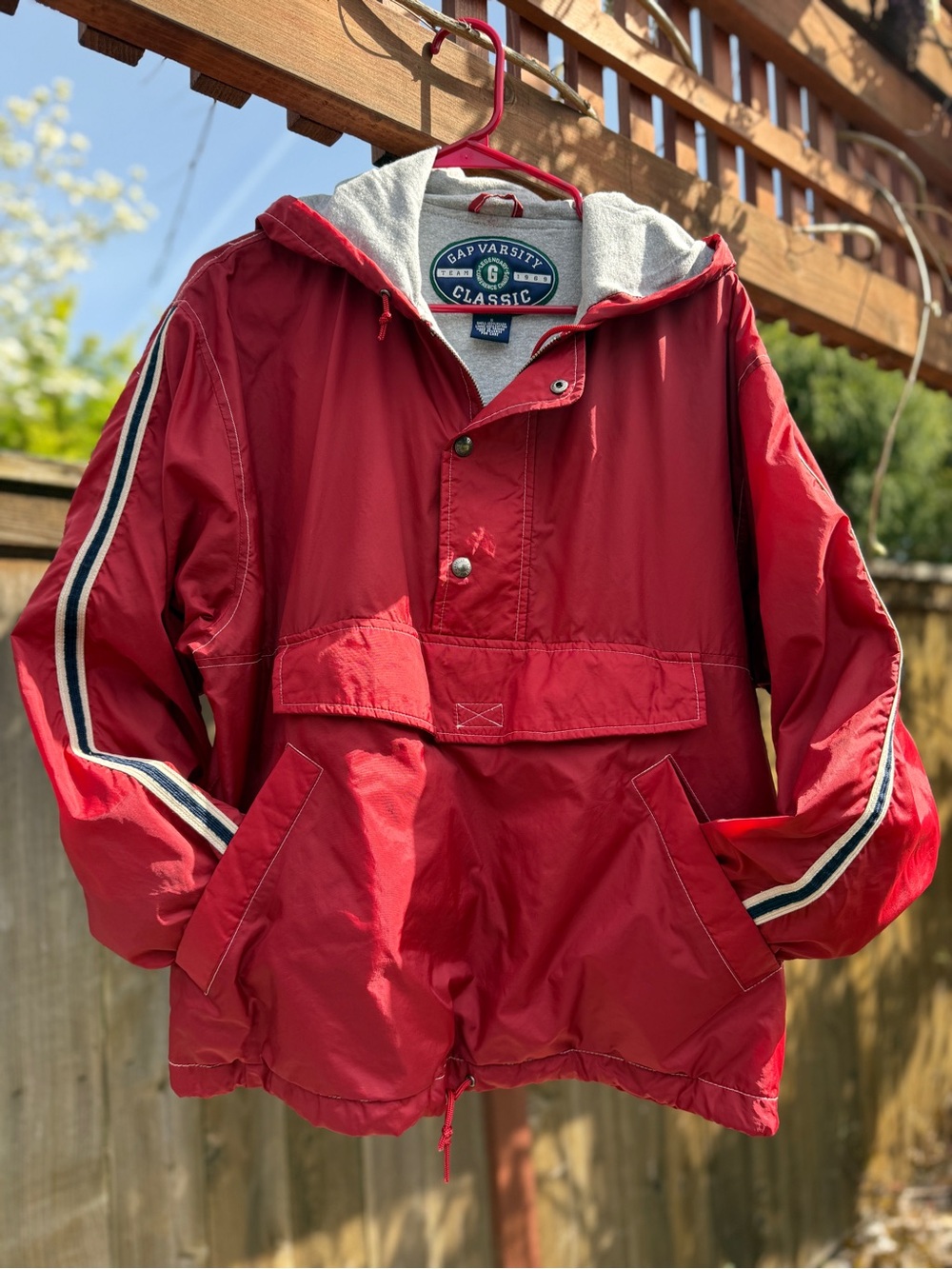 GAP Red Hooded Varsity Pullover with Gray Lining